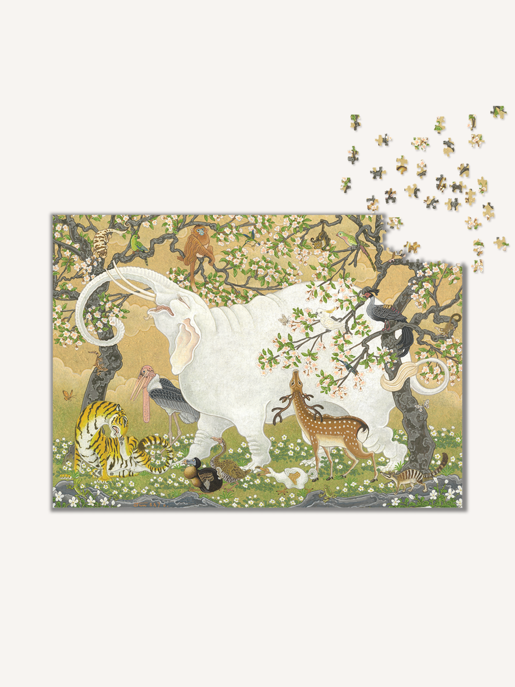 Jun Sato White Elephant and a Menagerie of Beasts - 1000 Piece Puzzle